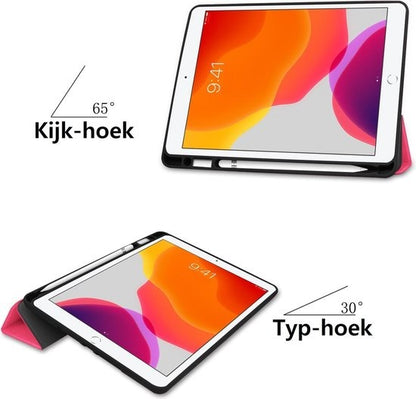 iPad 10.2 2019 Trifold Bookcase Hoes met Penhouder voor Apple Pen - Donkerroze