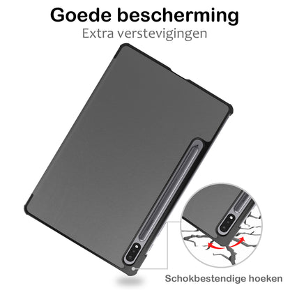 Samsung Galaxy Tab S9 Plus Trifold Bookcase Hoes met Penhouder voor S Pen - Grijs