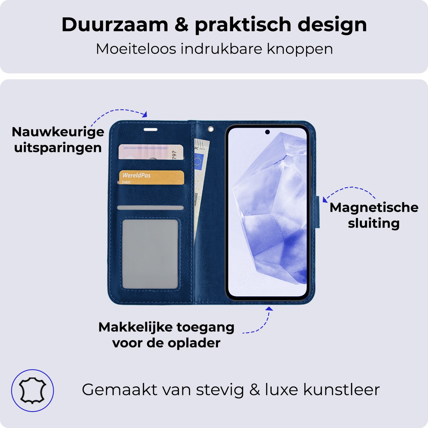 Samsung A35 Hoesje Book Case Kunstleer - Donkerblauw