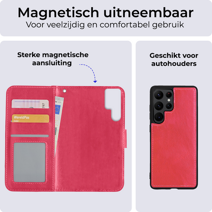 Samsung S22 Ultra Hoesje Bookcase Cover Uitneembaar - Donkerroze