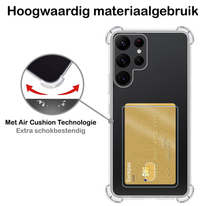 Samsung S23 Ultra Hoesje Kaarthouder Backcover Shockproof - Transparant