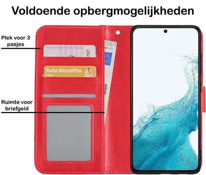Samsung S22 Ultra Hoesje Bookcase Cover met Kaarthouder - Rood