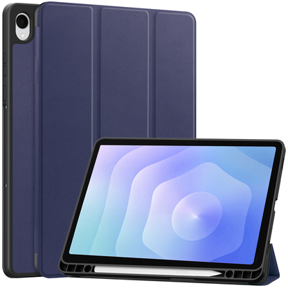 Samsung Galaxy Tab S11 Trifold Bookcase Hoes met Penhouder voor S Pen - Donkerblauw