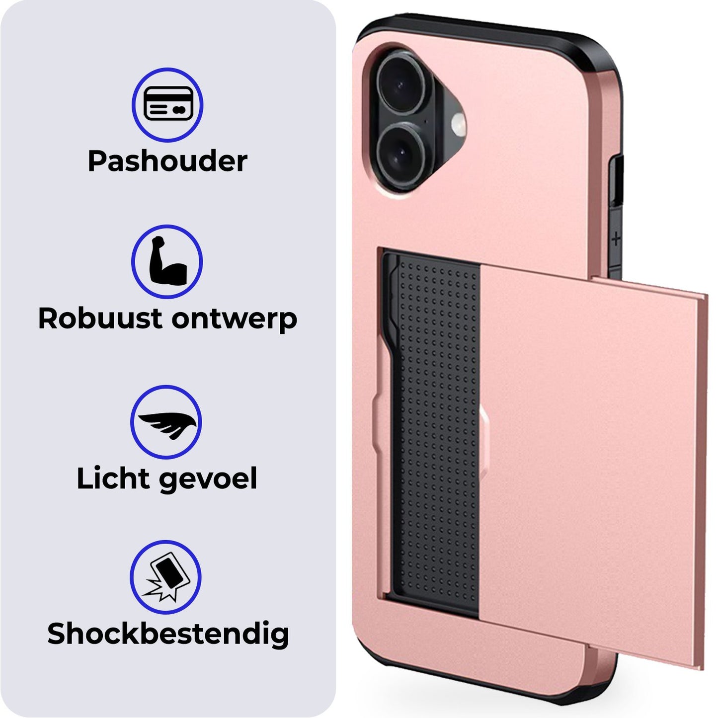 iPhone 16 Plus Hard Case Met Pashouder - Rosðð goud