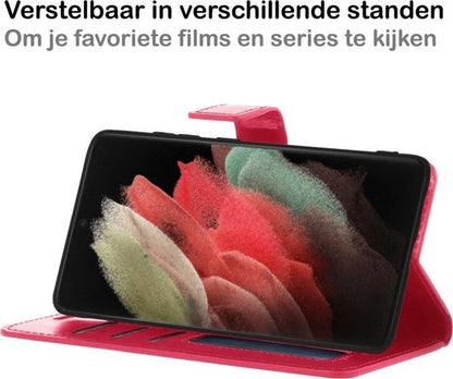 Samsung S21 Ultra Hoesje Bookcase Cover met Kaarthouder - Donkerroze