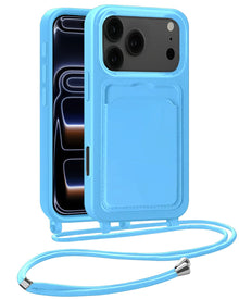 iPhone 17 Pro Hoesje Met Telefoonkoord en Pasjeshouder Siliconen - Lichtblauw