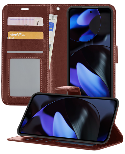 Google Pixel 9 Pro Hoesje Bookcase Cover met Kaarthouder - Bruin