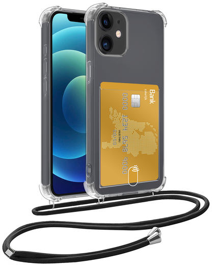 iPhone 11 Hoesje Kaarthouder met Koord Backcover Shockproof - Transparant