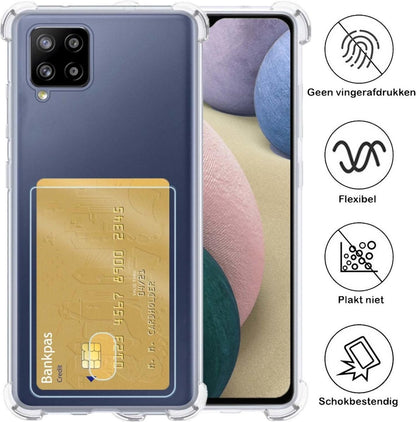 Samsung A12 Hoesje Kaarthouder Backcover Shockproof - Transparant