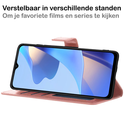 OPPO A16s Hoesje Bookcase Cover met Kaarthouder - Rosé goud