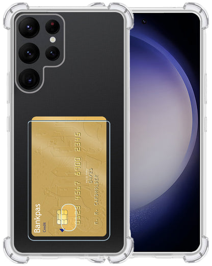 Samsung S23 Ultra Hoesje Kaarthouder Backcover Shockproof - Transparant