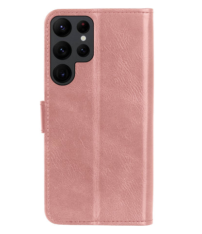 Samsung S22 Ultra Hoesje Bookcase Cover met Kaarthouder - Rosé goud