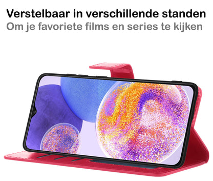 Samsung A23 Hoesje Bookcase Cover met Kaarthouder - Donkerroze