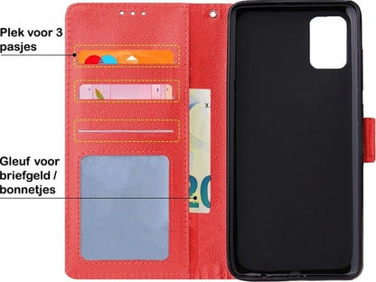 Samsung A41 Hoesje Bookcase Cover met Kaarthouder - Rood