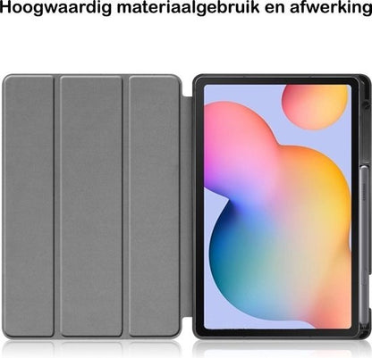 Samsung Galaxy Tab S6 Lite Trifold Bookcase Hoes met Penhouder voor S Pen - Donkergroen