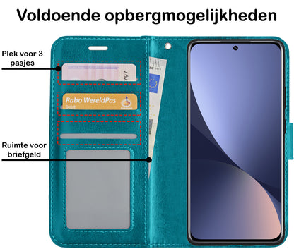 Xiaomi 12X Hoesje Bookcase Cover met Kaarthouder - Turquoise