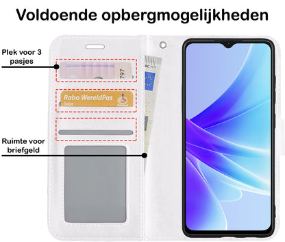 OPPO A17 Hoesje Bookcase Cover met Kaarthouder - Wit