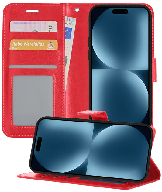 iPhone 15 Plus Hoesje Book Case Kunstleer - Rood