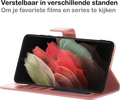 Samsung S21 Ultra Hoesje Bookcase Cover met Kaarthouder - Rosé goud