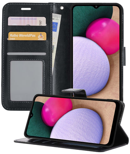 Samsung A02s Hoesje Bookcase Cover met Kaarthouder - Zwart
