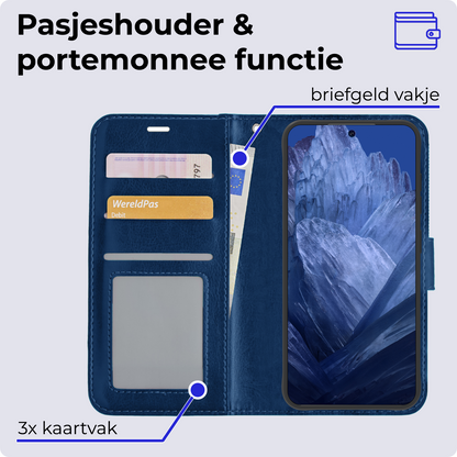 Google Pixel 8a Hoesje Book Case Kunstleer - Donkerblauw