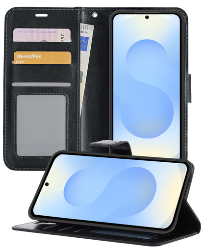 Samsung S25 Plus Hoesje Bookcase Cover met Kaarthouder - Zwart
