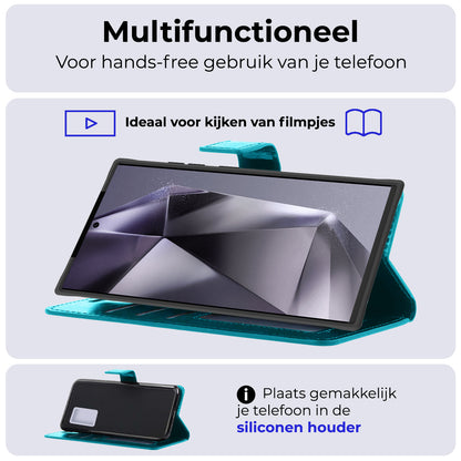 Samsung S24 Ultra Hoesje Bookcase Cover met Kaarthouder - Turquoise