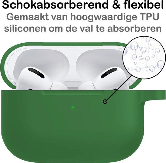 Airpods Pro Hoesje Siliconen met Clip - Donkergroen