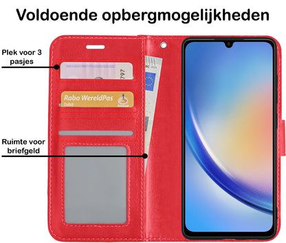 Samsung A34 Hoesje Bookcase Cover met Kaarthouder - Rood