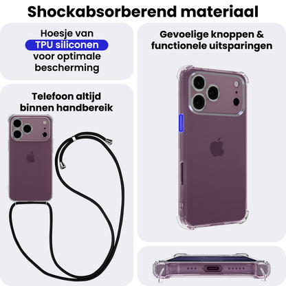iPhone 18 Pro Hoesje met Koord Backcover Shockproof - Transparant