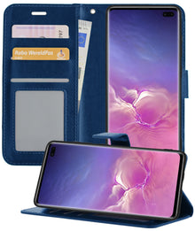 Samsung S10 Hoesje Bookcase Cover met Kaarthouder - Donkerblauw