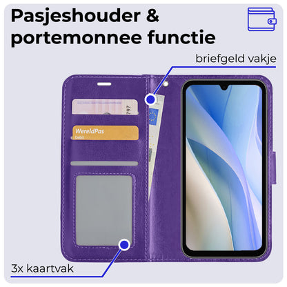 Samsung A15 Hoesje Bookcase Cover met Kaarthouder - Paars