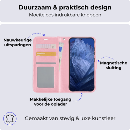 Google Pixel 8a Hoesje Bookcase Cover met Kaarthouder - Lichtroze