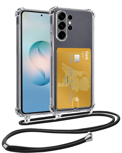 Samsung S26 Ultra Hoesje Kaarthouder met Koord Backcover Shockproof - Transparant