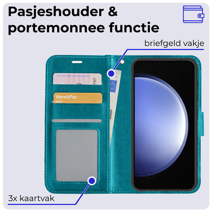 Samsung S23 FE Hoesje Bookcase Cover met Kaarthouder - Turquoise