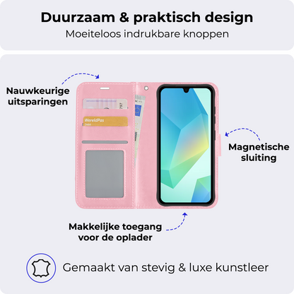 Samsung A16 Hoesje Bookcase Cover met Kaarthouder - Lichtroze