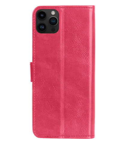 iPhone 15 Pro Hoesje Bookcase Cover met Kaarthouder - Donkerroze