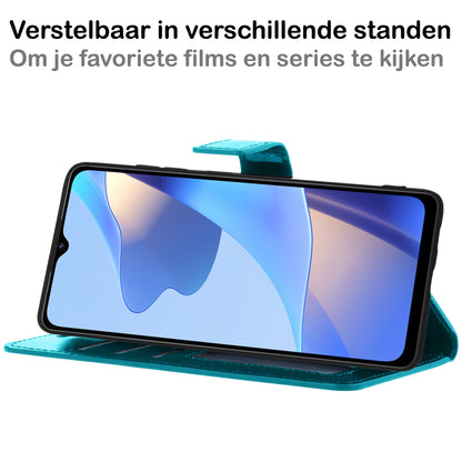 OPPO A16s Hoesje Bookcase Cover met Kaarthouder - Turquoise