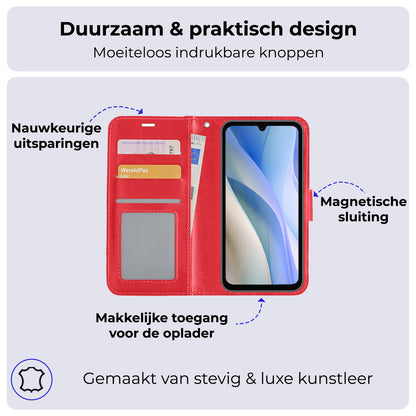 Samsung A15 Hoesje Bookcase Cover met Kaarthouder - Rood