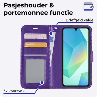Samsung A16 Hoesje Bookcase Cover met Kaarthouder - Paars