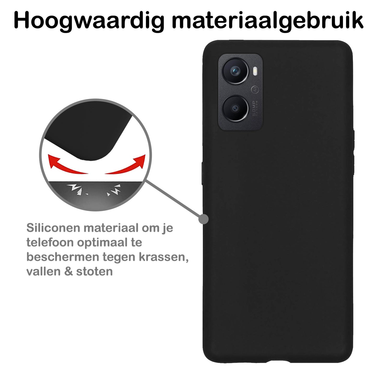 OPPO A76 Hoesje Siliconen - Zwart