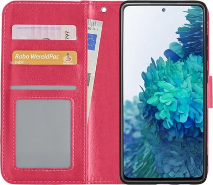 Samsung S20 FE Hoesje Bookcase Cover met Kaarthouder - Donkerroze