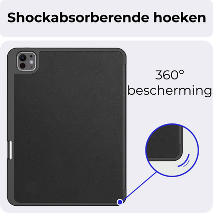 iPad Pro 2024 (13 inch) Trifold Bookcase Hoes met Penhouder voor Apple Pen - Zwart