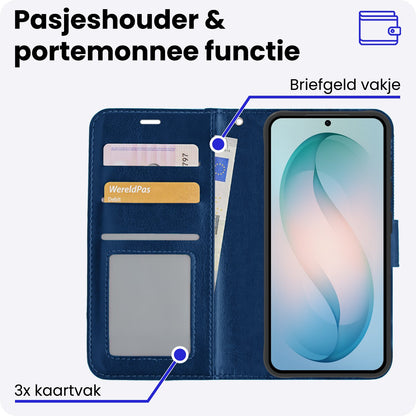 Samsung S26 Hoesje Bookcase Cover met Kaarthouder - Donkerblauw