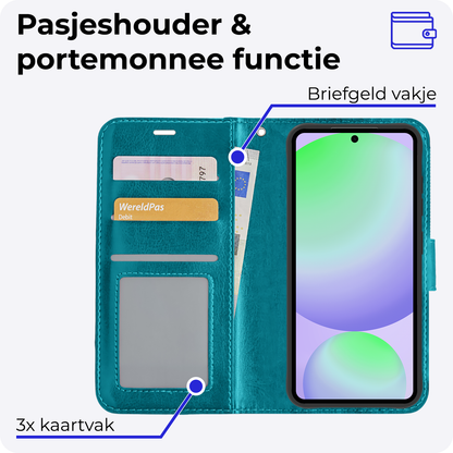 Samsung S24 FE Hoesje Bookcase Cover met Kaarthouder - Turquoise