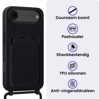 iPhone Air Hoesje Met Telefoonkoord en Pasjeshouder Siliconen - Zwart