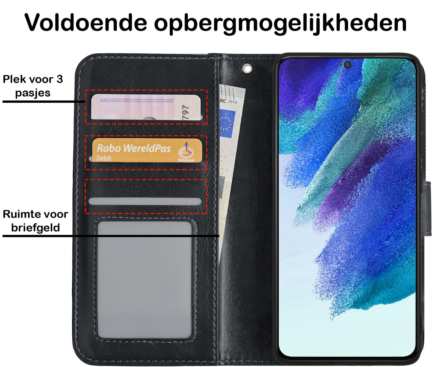 Samsung S21 FE Hoesje Book Case Kunstleer - Zwart