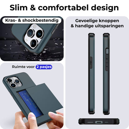 iPhone 16 Pro Max Hoesje Kaarthouder Hard Case Shockproof - Donkerblauw