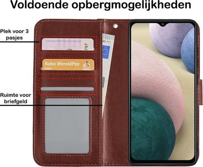 Samsung A12 Hoesje Bookcase Cover met Kaarthouder - Bruin