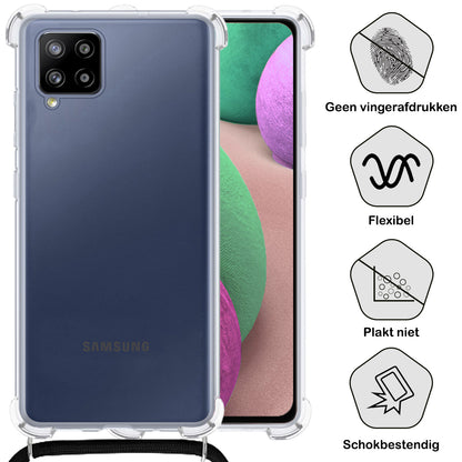 Samsung A12 Hoesje met Koord Backcover Shockproof - Transparant
